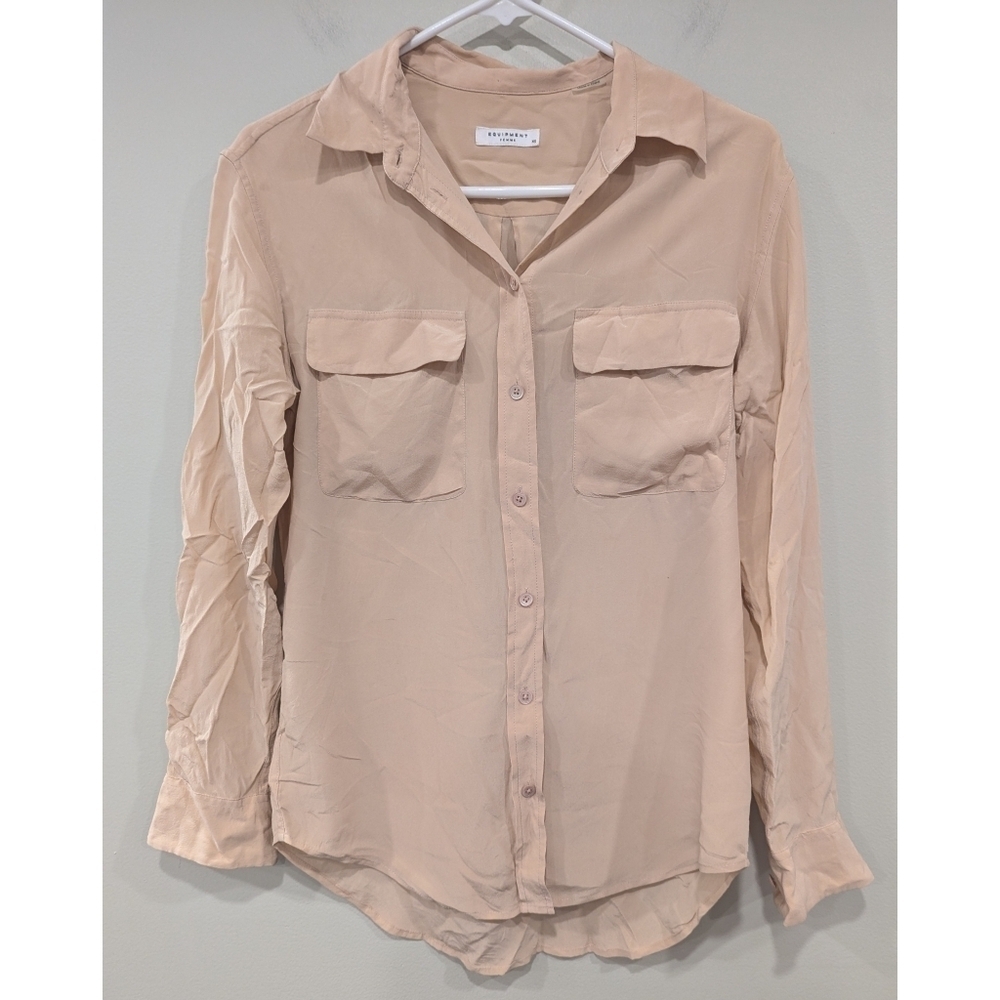 Equipment Tan Long Sleeve Button Down Silk Shirt Size XS